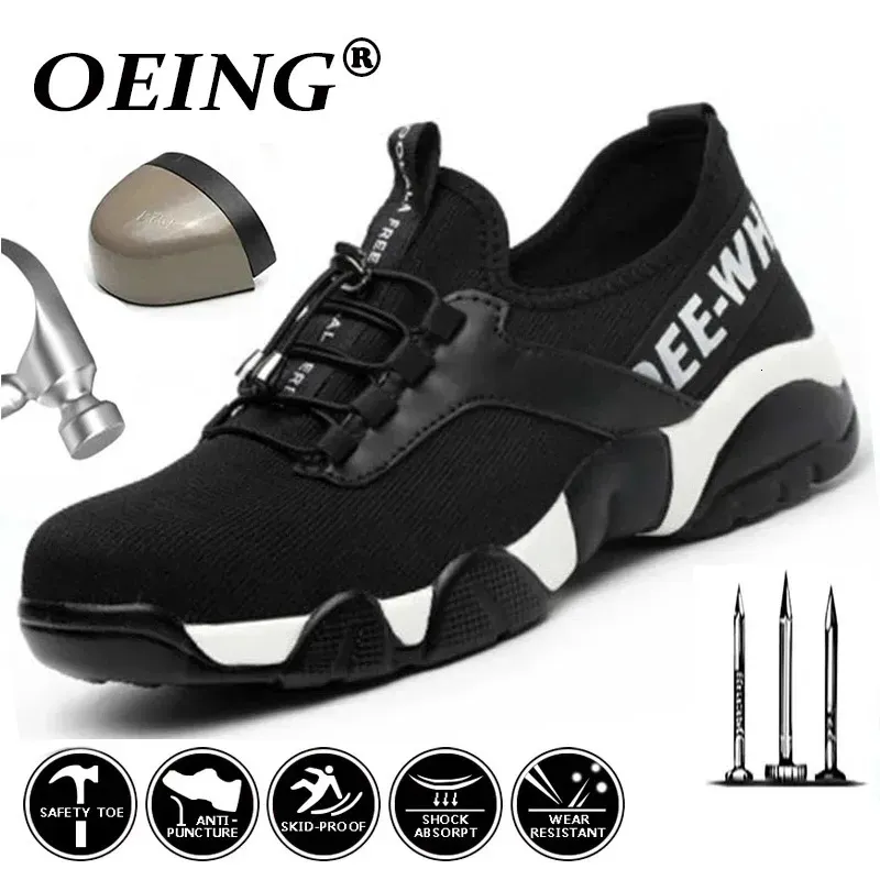 Botas homens de aço toe sapatos de segurança de trabalho leve respirável reflexivo casual sneaker evitar piercing mulheres botas de proteção 48 231007