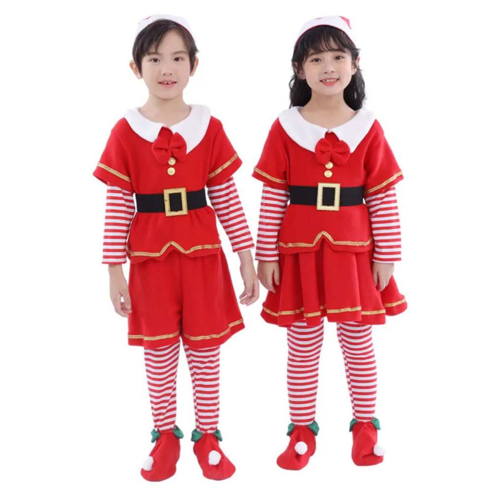 Ropa navideña para niños, disfraz de Papá Noel, uniforme de elfo navideño, sombrero de copa, traje para cubrir zapatos para niños, Adultcosplay