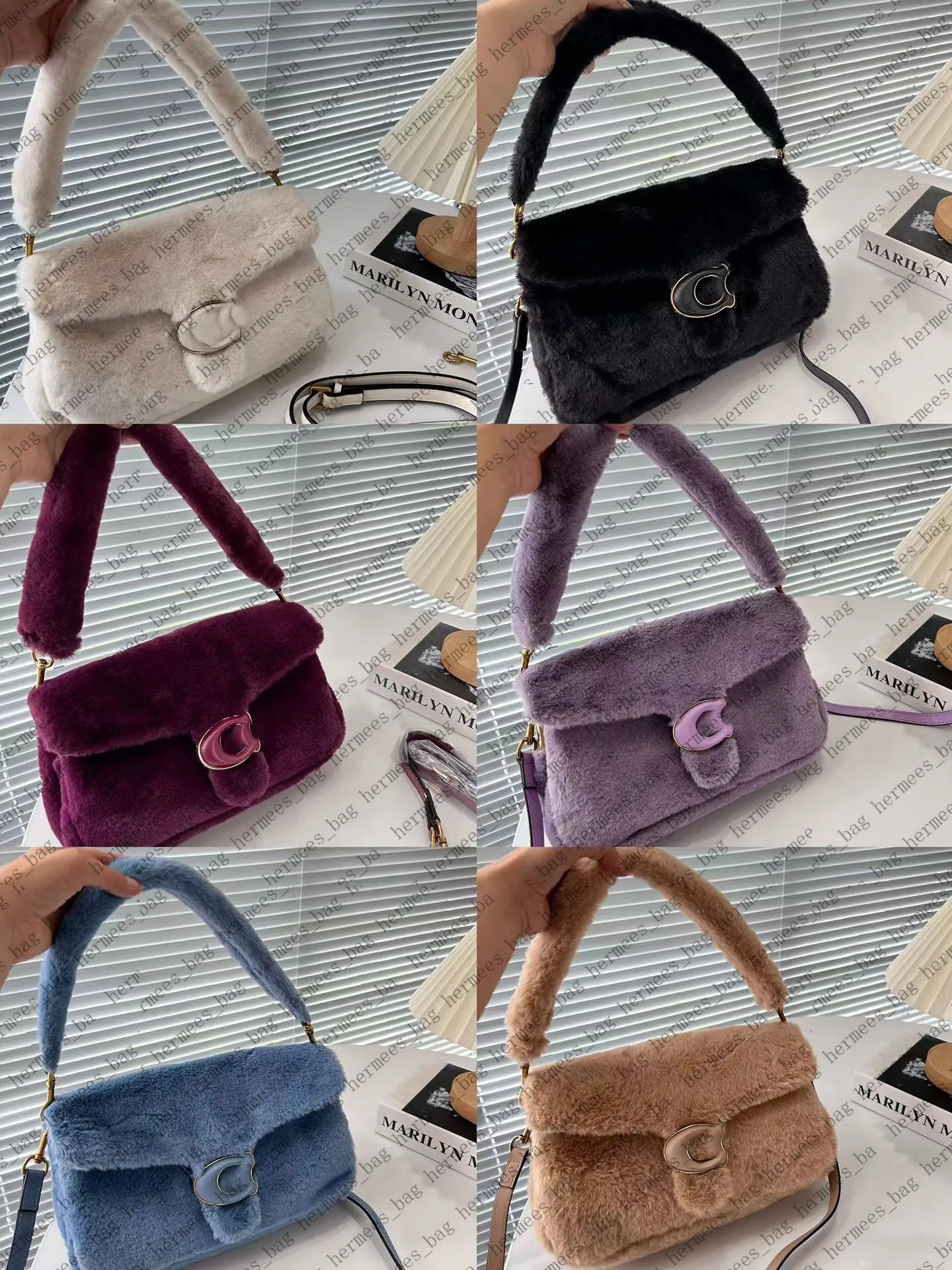 fourre-tout sac à main crossbodyhobo épaule femmes portefeuilles peau de laine sherpa laine moelleuse velours côtelé violet crème cross body designer mini oreiller tabby 18 cm 26 cm CC444 CC445