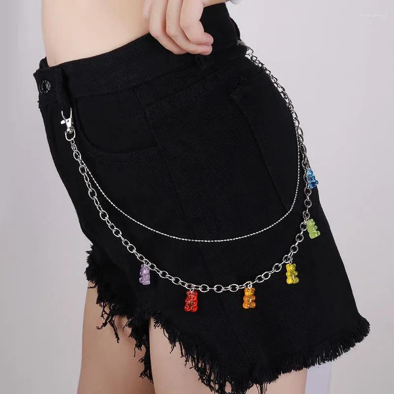 Porte-clés Punk Candy Résine Ours Pantalon Chaîne Porte-clés Pour Femmes Pantalon Multi Couche Ceinture Chaînes De Taille Hip Hop Crochet Hiphop Bijoux