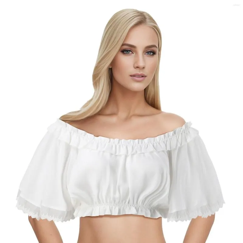 Women's Blouses Women Sexy Off Shoulder Dirndl Bavarian Beer Girl Fashion Ruffle Trim Tops Blouse Medieval Oktoberfest Female Crop Top