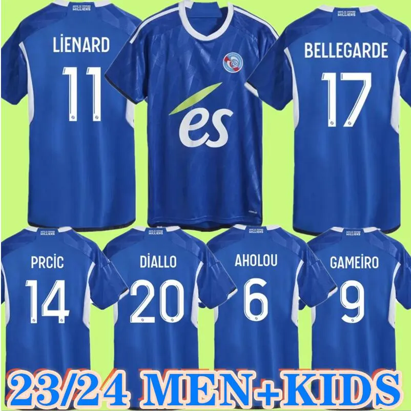 Футболка 2023 2024 RC Strasbourg Alsace DIALLO BELLEGARDE Gameiro AHOLOU AJORQUE maillot de foot Home 23 24 MOTHIBA LiENARD DIARRA DJIKU Футболка