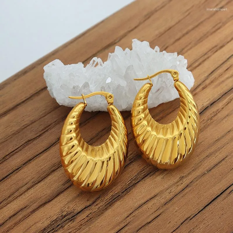 Pendientes de aro Ins Vintage chapado en oro de 18K para mujer, pendiente con textura de cuerda de acero inoxidable, resistente al agua, sin deslustre, para fiesta y boda