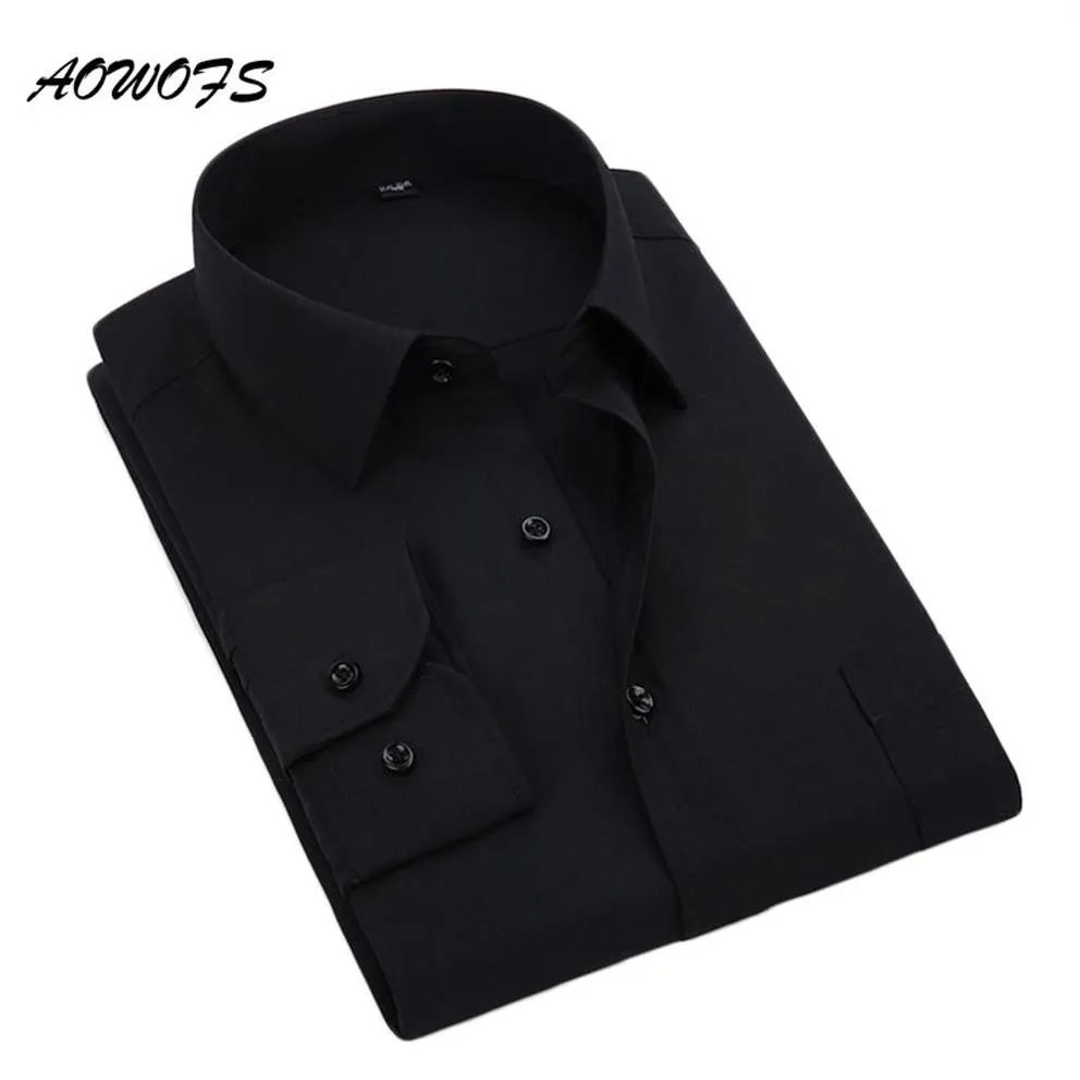 Aowofs camisa social preta dos homens camisas de manga longa camisas de trabalho de escritório tamanho grande roupas masculinas 8xl 5xl 7xl 6xl personalizado wedding300z