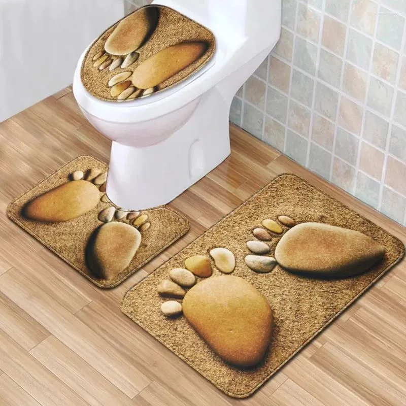 Toilet Seat Covers Wood Grain Cover 3pcs Set Bathroom Rug Home Absorbent Door Rugs Washroom Decorations Carpet Printing Flannel