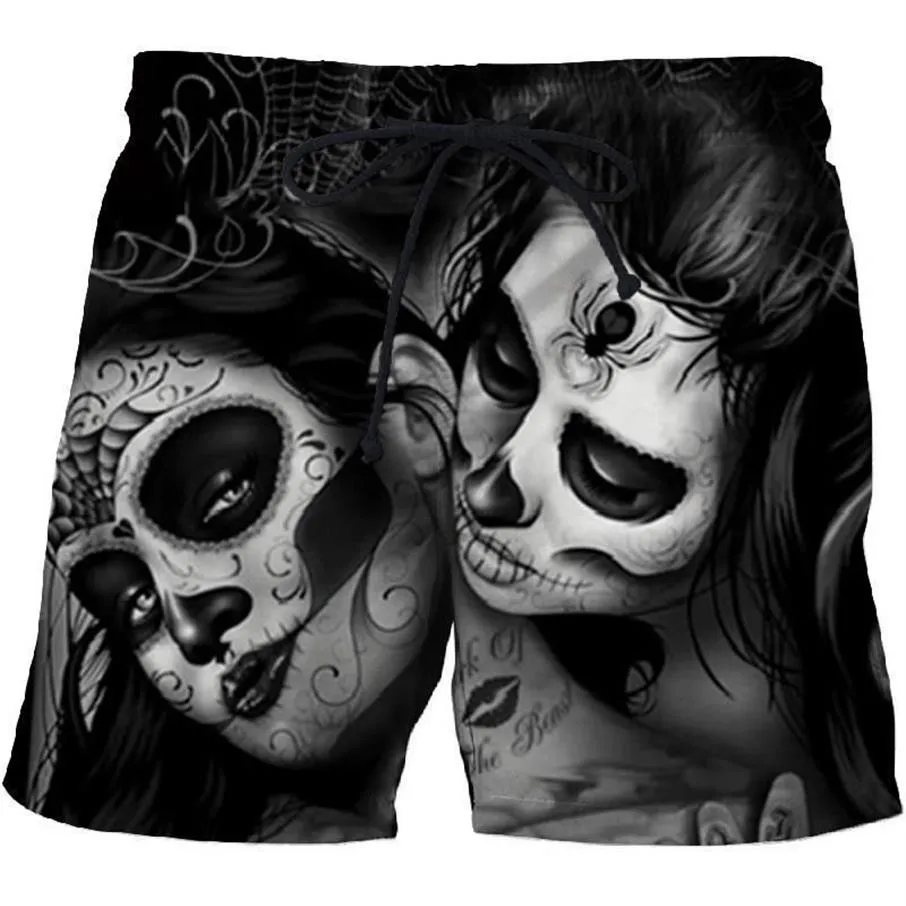 Men's Shorts Pants 3D Horror Skull Print Five-point Casual Sports Surfing Outdoor Travel Loose 2021 Summer Beach239S