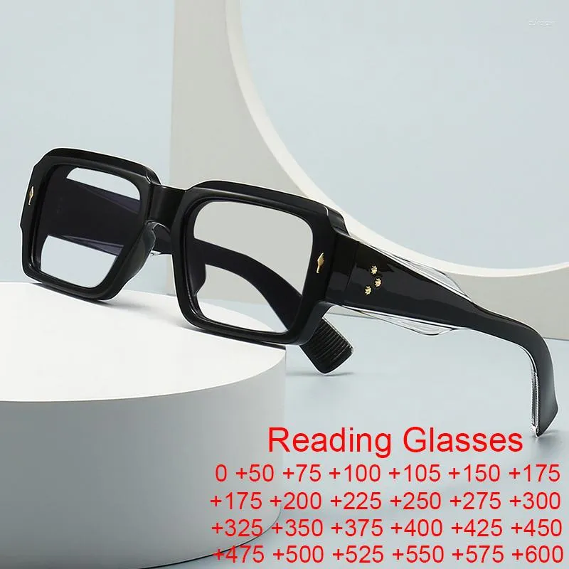 Sunglasses Brand Black Square Reading Glasses For Men 2023 Retro Anti Blue Light Computer Eyeglasses Rivet Thick Frame Clear 0- 6.0