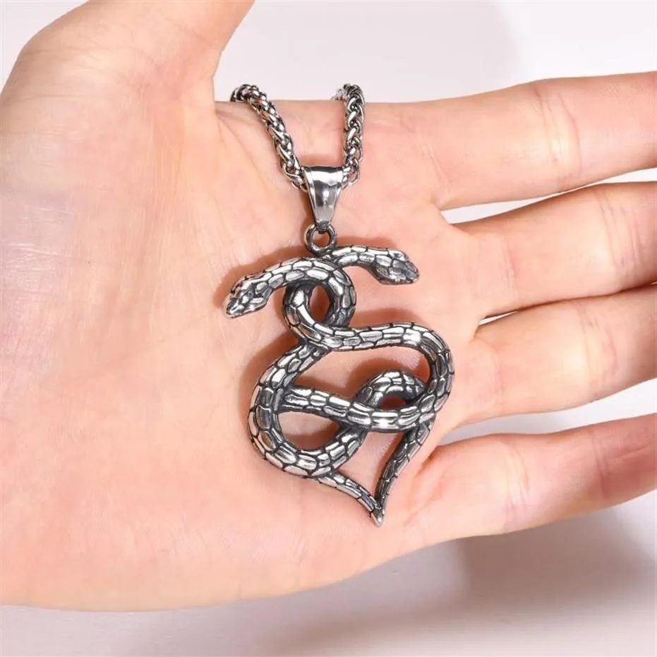 Pendentif Colliers 24 '' Gothique Double Serpent Wrap Collier Vintage Religieux En Acier Inoxydable Pull Hip Hop Punk JewelrPend259O