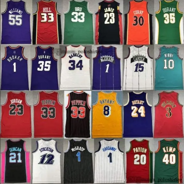 Retro Durant basketbalshirts Pippen Rodman Iverson McGrady Carter Garnett Hardaway Hill Williams Curry Kemp Payton MJ Jerseys mesh heren