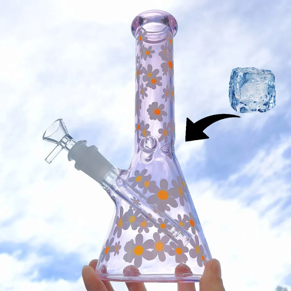 10-Zoll-handgefertigte Shisha-Glasbong-Wasser-Rosa-Gänseblümchen-Rauchpfeife mit Glasschale