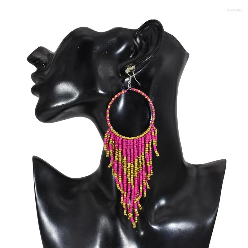 Brincos pendurados contas artesanais feminino boho étnico redondo borlas jhumka boêmio gota feminina