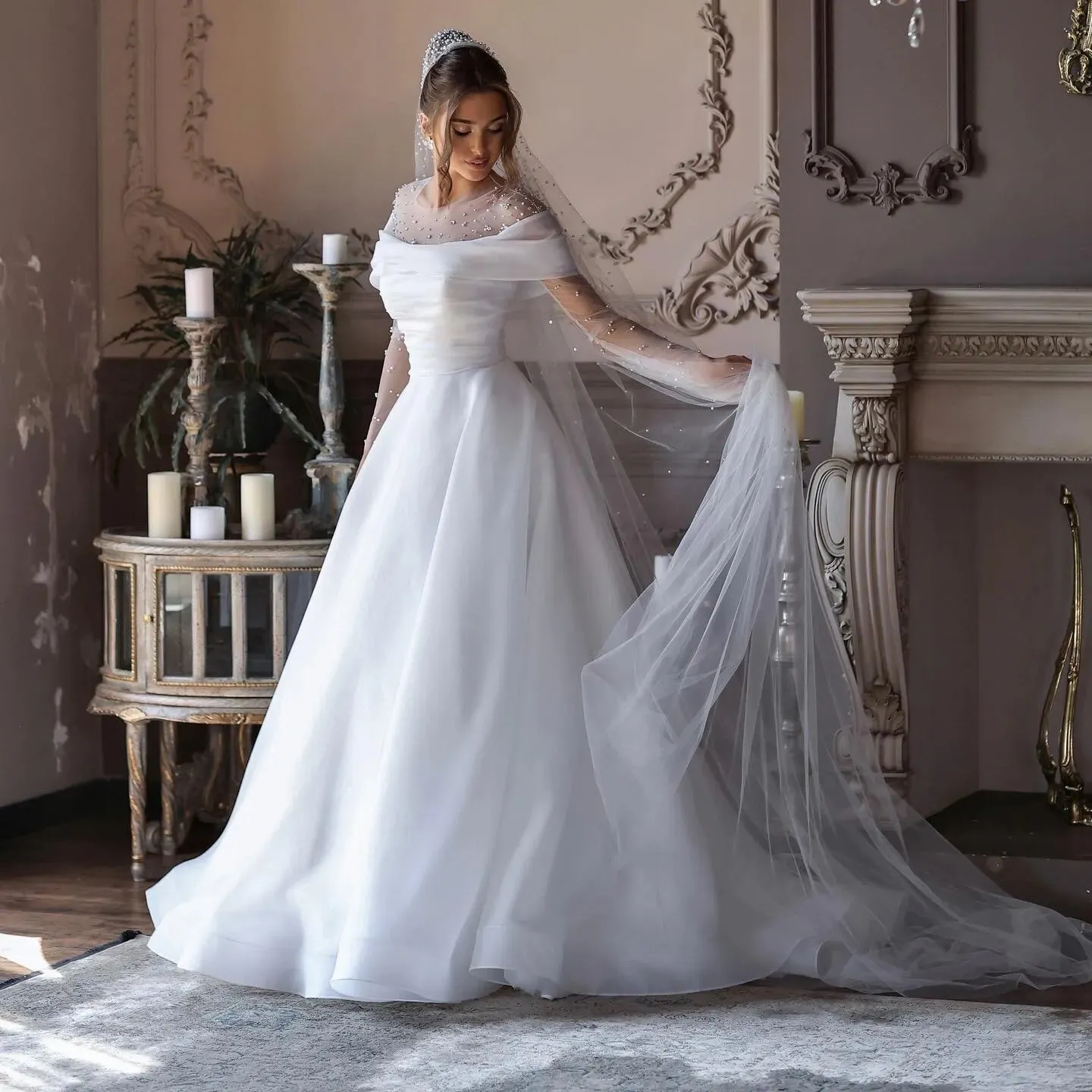 Księżniczka Koronkowa suknia ślubna Długie rękawy Aplikacje ogrodowe suknie ślubne szata de Mariage Ball Solens111111121 328 328