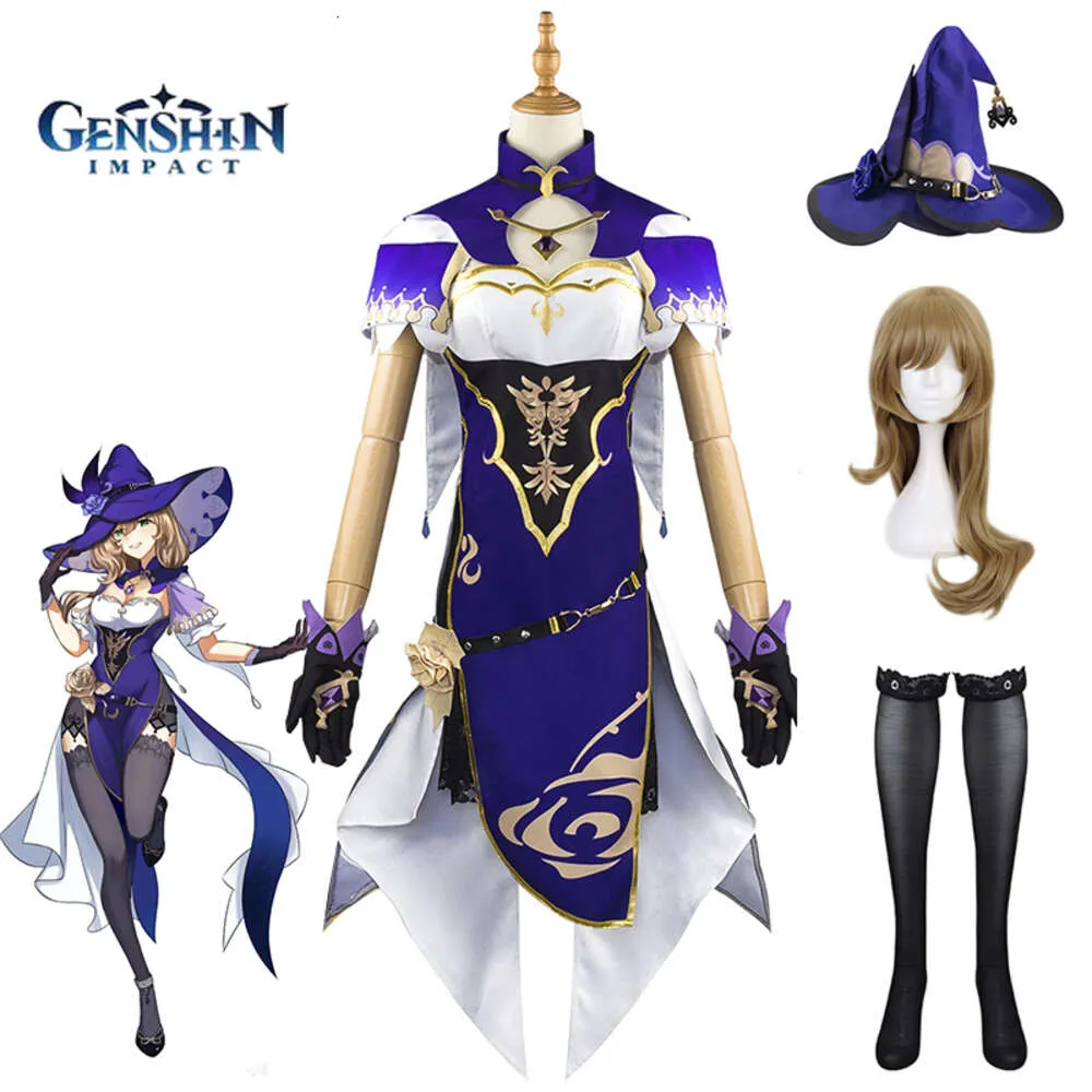 Gioco Lisa Minci Cosplay Genshin Impact Costume Cosplay Parrucca Abito sexy Cappello Costume di carnevale di Halloween per le donne Childcosplay