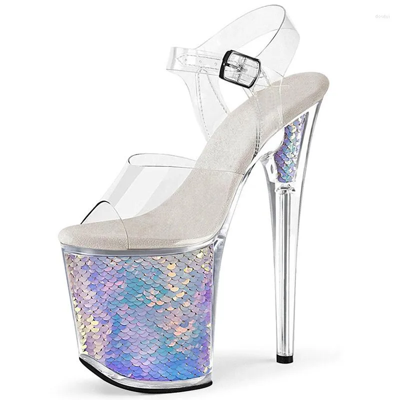 Dress Shoes Wedding Crystal Thin High Heels Women Sandals 20CM Super Nightclub Pole Dancing 8 Inch Open Toe Thick Platform Stripper