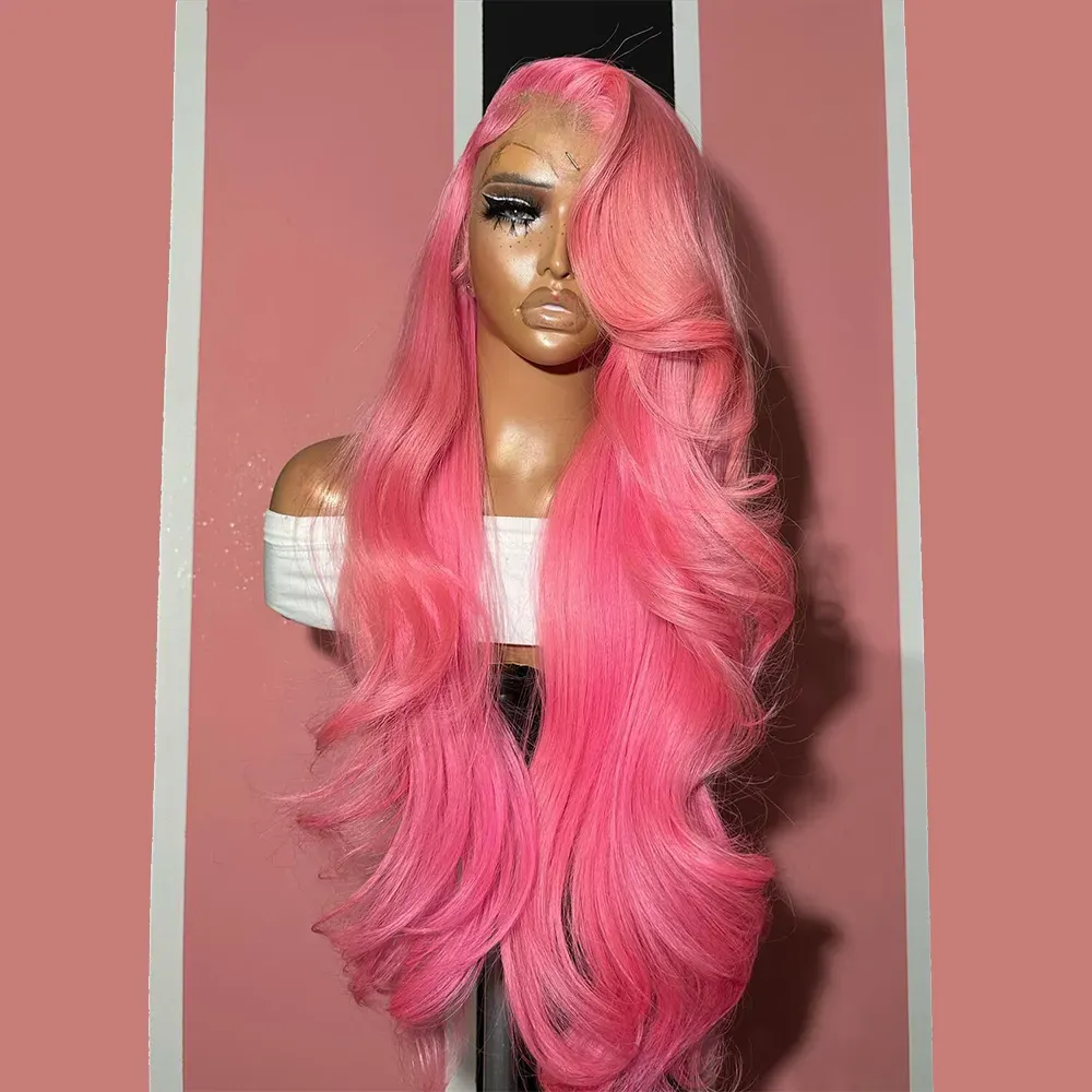 Capelli umani rosa 13x4 parrucca frontale hd brasiliana brasiliana brasiliana colorata di pizzo sintetico in pizzo sintetico parrucche per donne cosplay