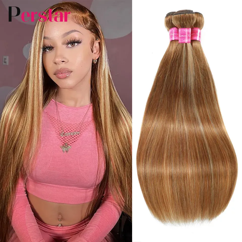 Lace s Perstar Brazilian Highlight Straight Human Hair Bundles Ombre Blonde Weave 231007