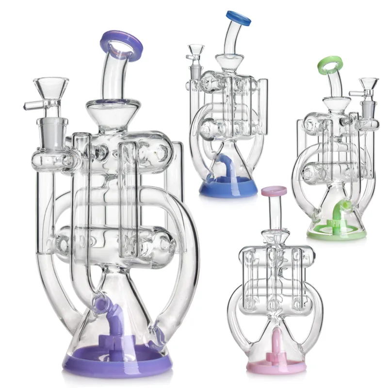 Recycler bubbler huile tampon de gréement en verre d'eau bonhghahs shisha verre fumant bongs tamponnets bang de bécher avec piste de douche perc 10 pouces