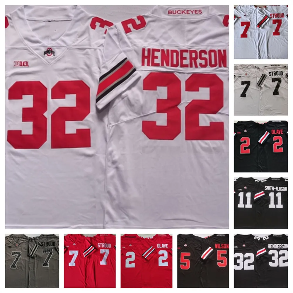 Maillot de football Ohio State Buckeyes En stock 32 TreVeyon Henderson 7 C.J. Stroud 2 Chris Olave 11 Jaxon Smith-Njigba 5 Garrett Wilson maillot cousu