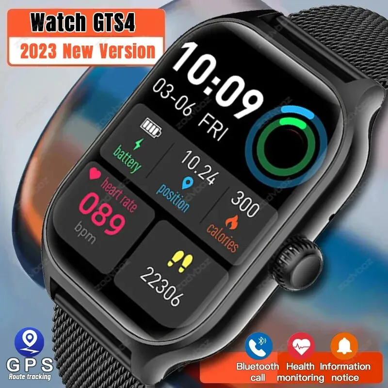 2023 New GTS4スマートウォッチメンズカスタムダイヤル音声コールスポーツウォッチXiaomi Huawei iOS用スマートウォッチGPS Tracker Waterproof SmartWatch