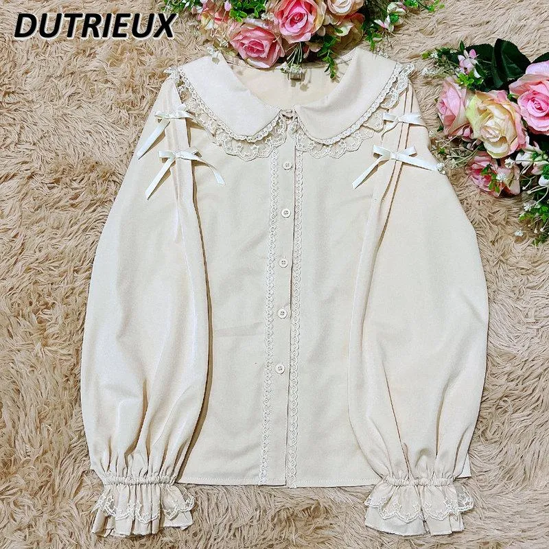 Women's Blouses Spring Autumn Original Simple Daily Lolita Long-Sleeved Shirt Lace Doll Collar Sweet Style Cute Bottoming Jsk Inner Wear