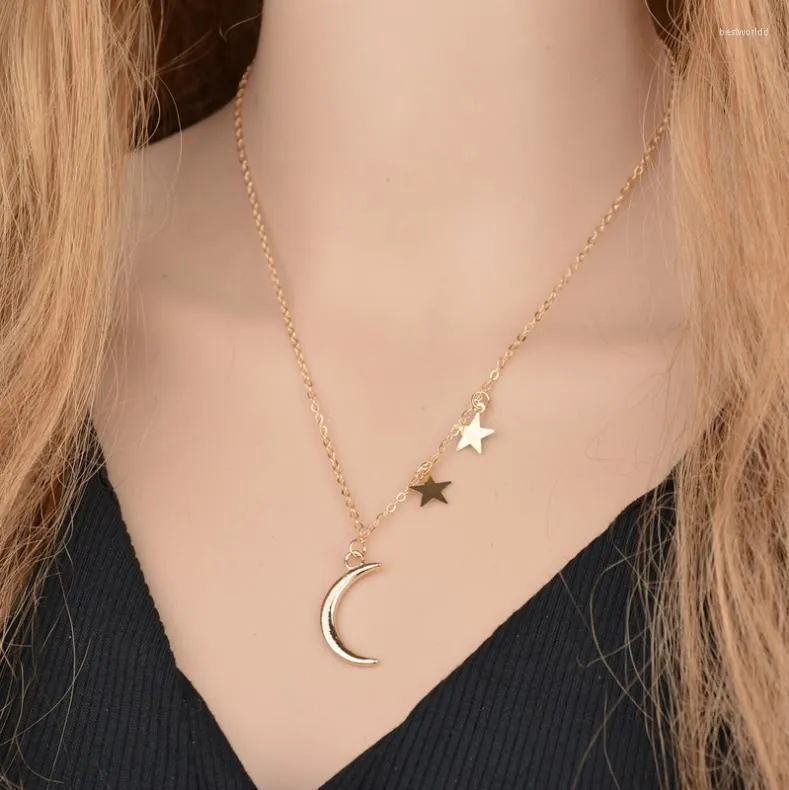 Collares colgantes Joyería de comercio exterior europea y americana Pareja romántica Metal Luna Estrella Combinación Collar de clavícula de mujer