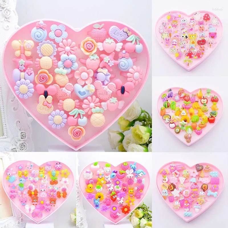 Haarschmuck 36 Teile/schachtel Kinder Nette Cartoon Ringe Blume Tier Form Ring Set Mix Finger Schmuck Kreative Mädchen Kinder Geschenke