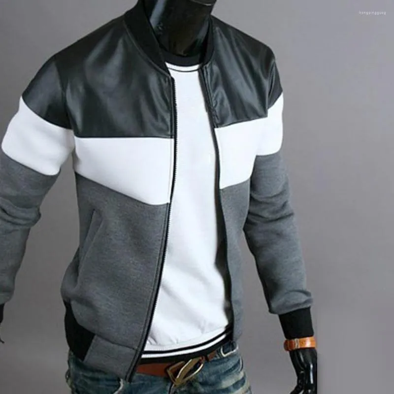 Men's Jackets Trendy Men Jacket Ribbed Design Top Autumn Coat Stand-up Collar Three-color Contrast