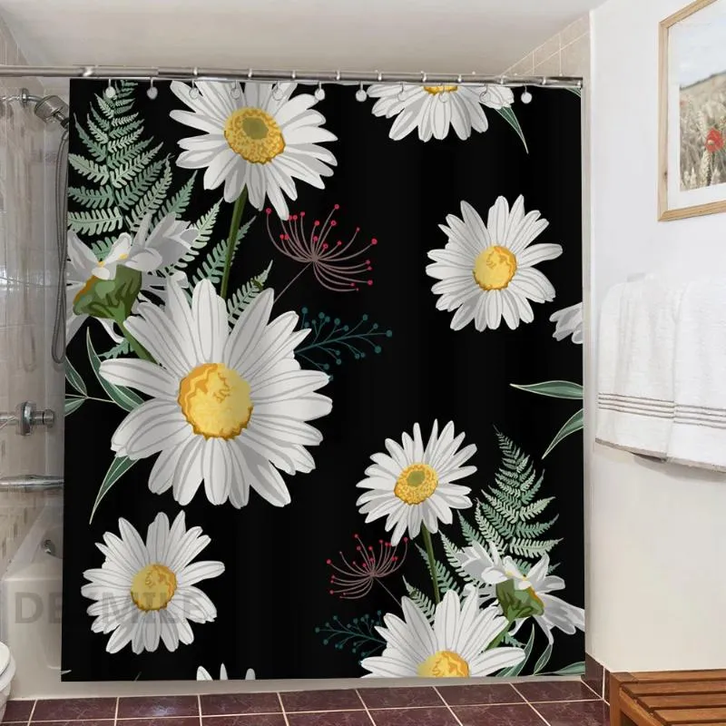 Tende da doccia Fiore di girasole Tenda Tessuto in poliestere lavabile Impermeabile Nero Bianco Bagno Bagno Decorazioni per la casa Douchegordijn