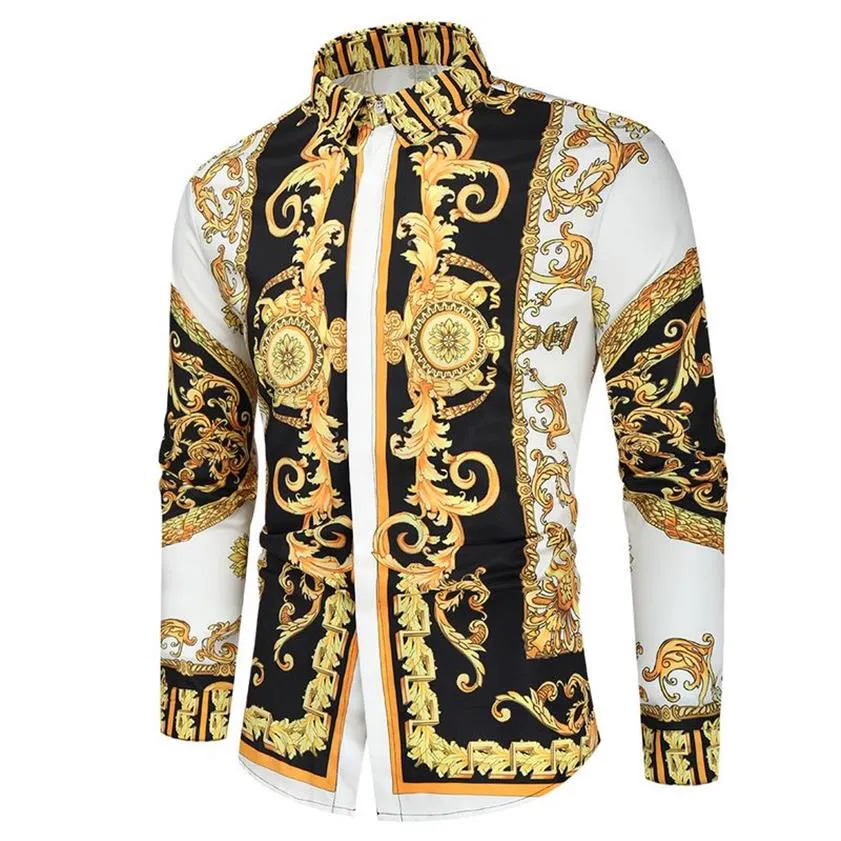 Chemise royale de luxe pour hommes, marque à manches longues, imprimé Floral baroque, Camias formelles de fête, Hombre267z