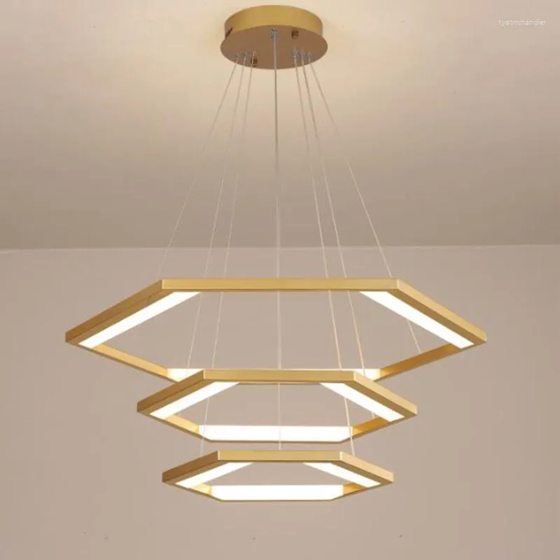 Kolye Lambalar Minimalist Çağdaş Siyah/Beyaz/Altın Altı Hexagon LED Avize Işık Yatak Odası Oturma Odası için Uzaktan Kumanda