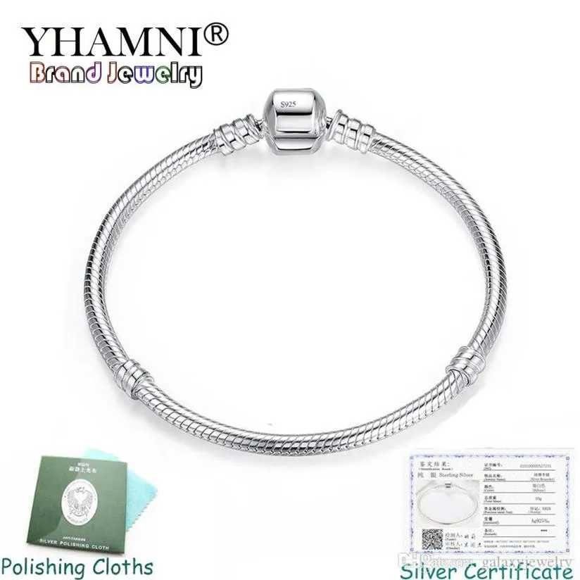 Yhamni Fine 3mm Charm Chain Chain Armband Charms 925 Silver Original Armband DIY JEYCHEALS