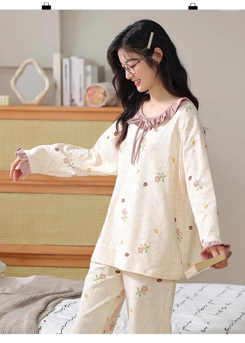 Pyjamas en coton pur pour femmes, vêtements de nuit, manches longues, ensemble d'ameublement de maison, printemps et automne, été 2023