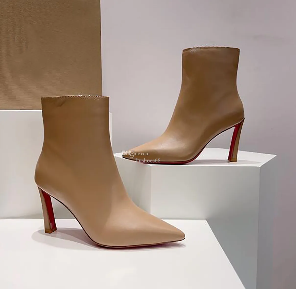 デザイナーの女性ショートブーティードレスアンクルデーミス薄いハイヒールポイントベアブーツウェディングパーティー裸の靴eu35-43