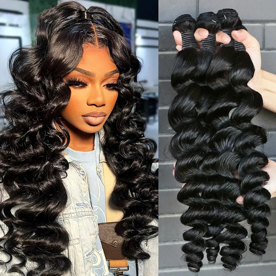 Lace S Loose Wave Bundles Péruvien Cheveux Armure Humaine 26 28 30 pouces Remy Raw Virgin 3 4 Corps Profond 231007