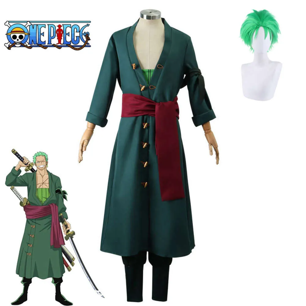 Anime Roronoa Zoro Cosplay Costplay Peruka Pełna zestaw z paskiem z paskiem zielone krótkie włosy Halloween Kostium karnawałowy do Mencosplay