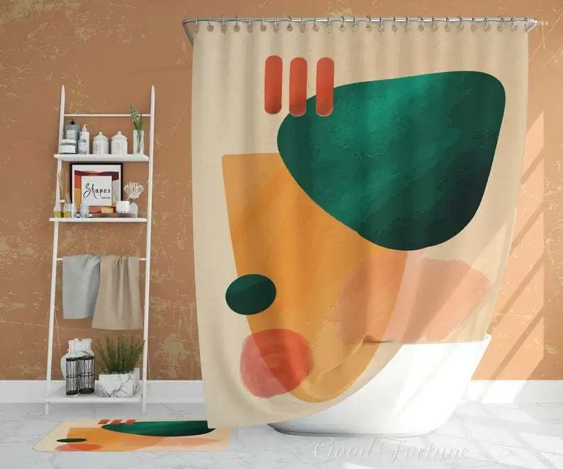 シャワーカーテン抽象アートの幾何学的形状水彩カーテンの家の装飾バスルーム