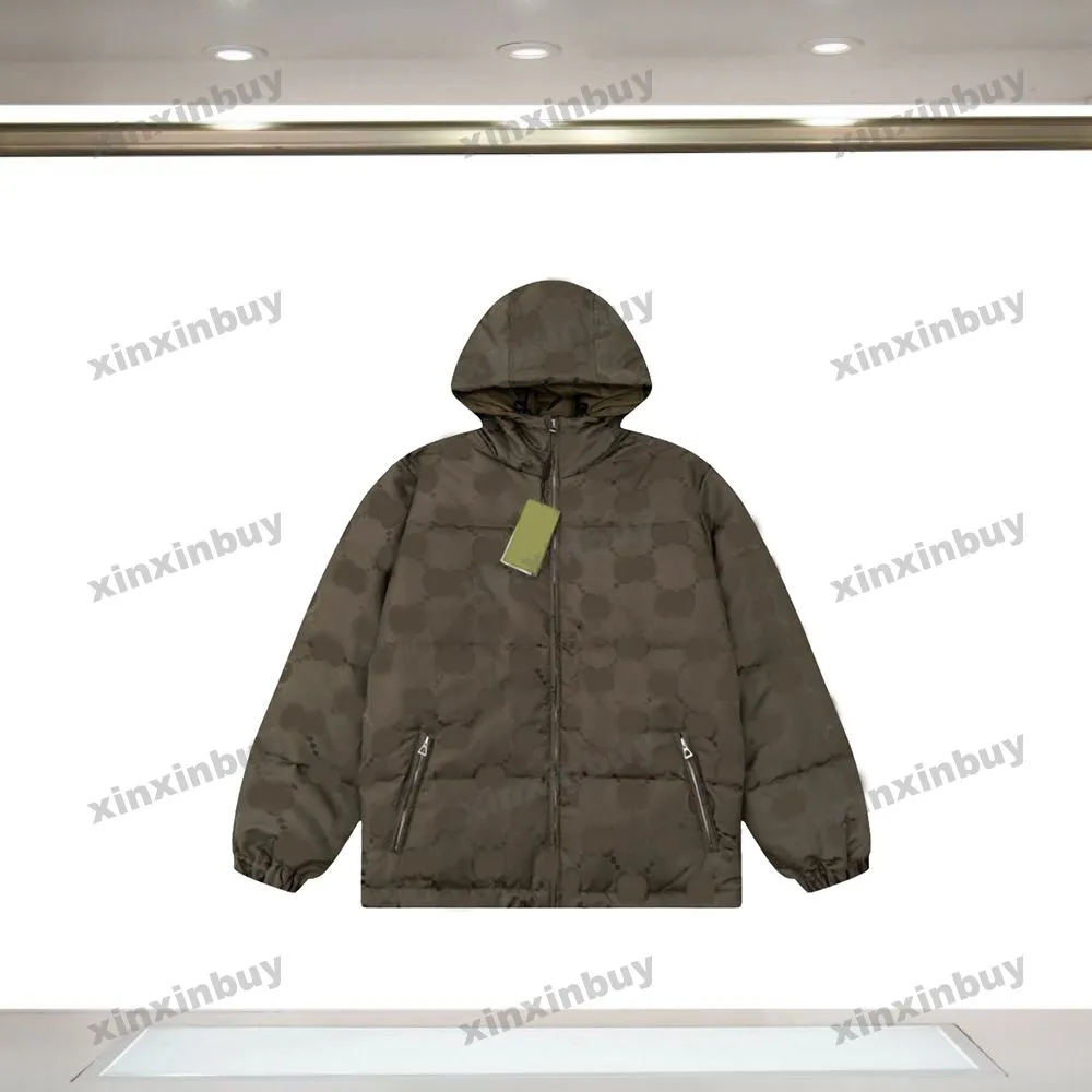xinxinbuy mężczyzn designerska płaszcz w dół kurtka podwójna litera Jacquard Fabric kieszeń Kieszeń Długie rękawie szary czarny zielony m-3xl
