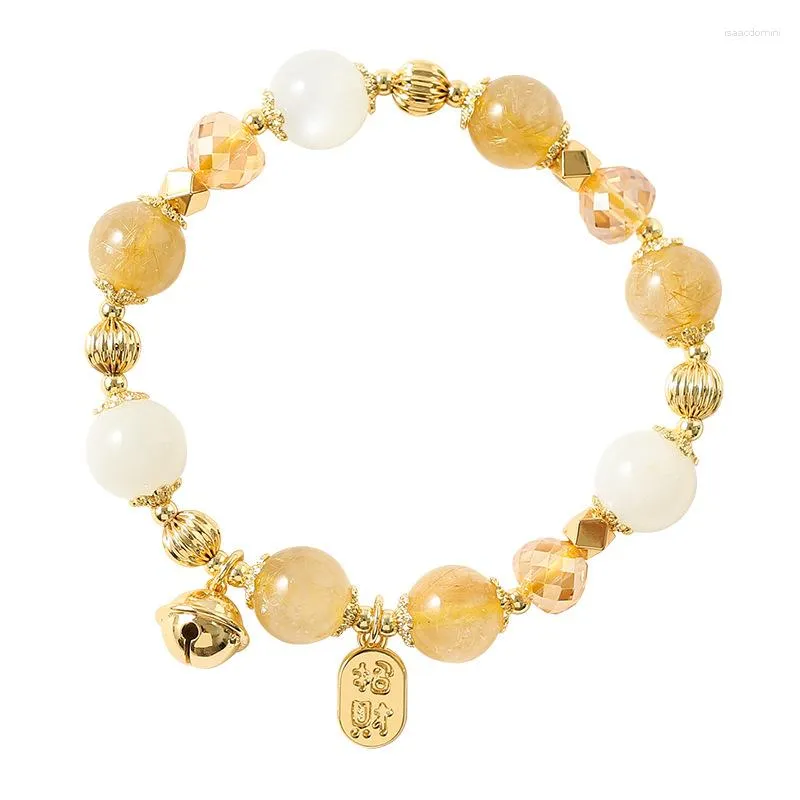 Charm-Armbänder Mondlichtweißes Kristallarmband mit goldenem Haar für Wohlstand