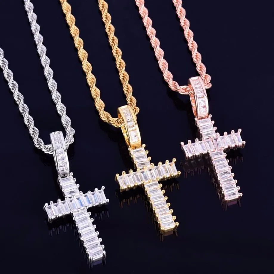 Ice Out Square Zircon Men's Cross Pendant Halsband Rock Street Hip Hop Jewelry Three Colors For Gift328o