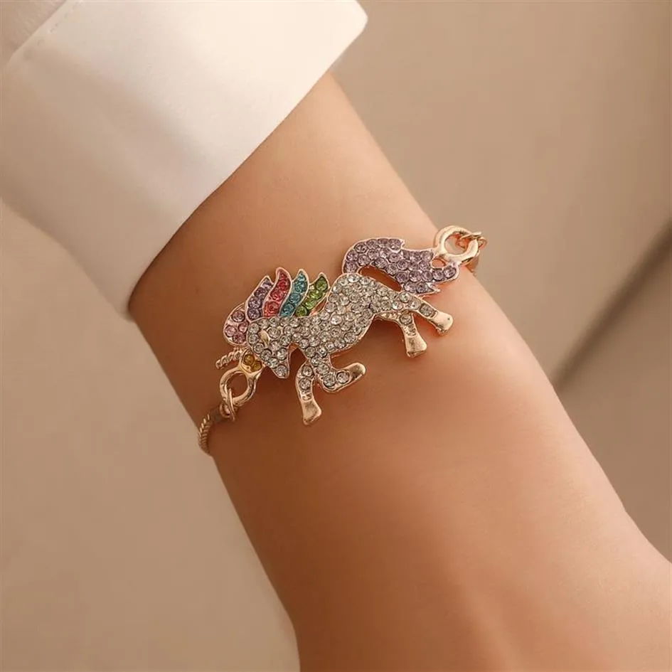 S810 Fashion Jewelry Colorful Rhinstone Unicorn Bracelet Adjustable Chain Bracelet227K