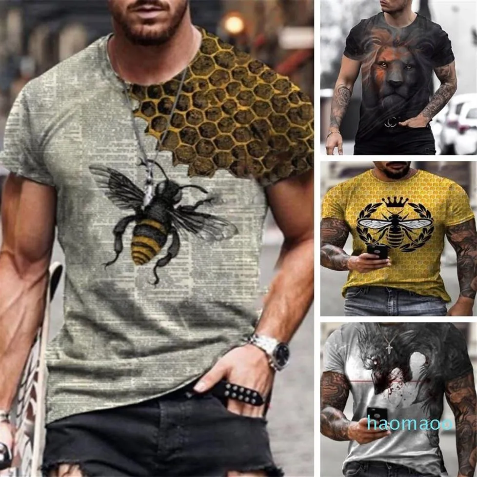 Designer-bijenpatroon 3D-geprint T-shirt visuele impact feestshirt punk gothic ronde hals hoogwaardige Amerikaanse spierstijl kort 236p