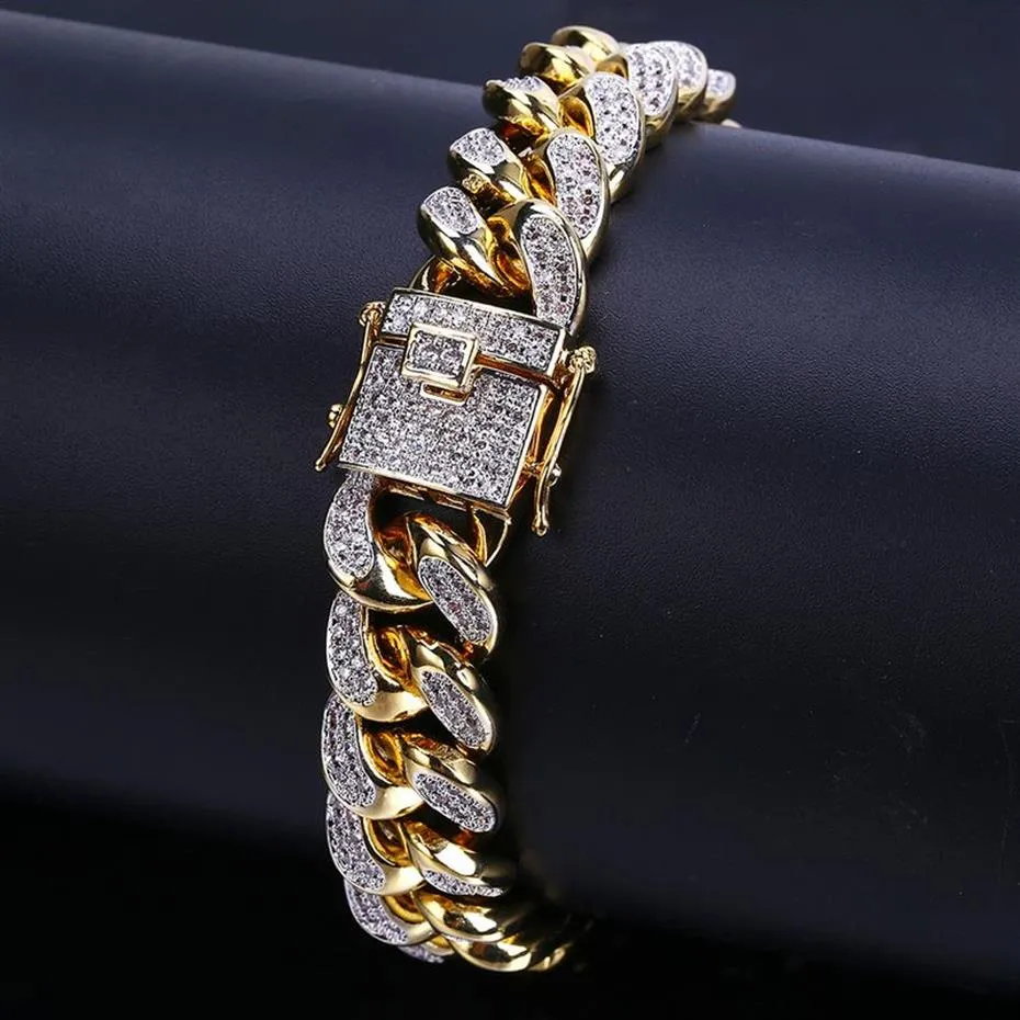 18K Gold White Gold Out Out CZ Zirconia Miami Cuban Link Bransoletka 10 14 18 mm Rapper Hip Hop Calb Prezenty dla chłopców Who285k