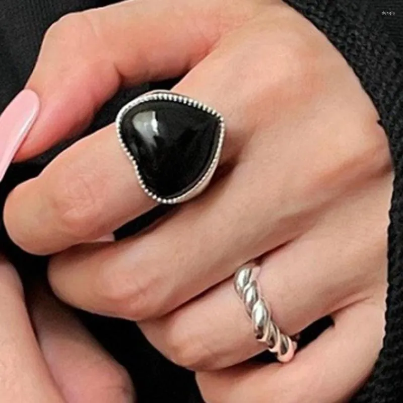 Anéis de cluster BF Club 925 Sterling para mulheres grande coração preto moda geométrica vintage artesanal anel irregular presentes de festa