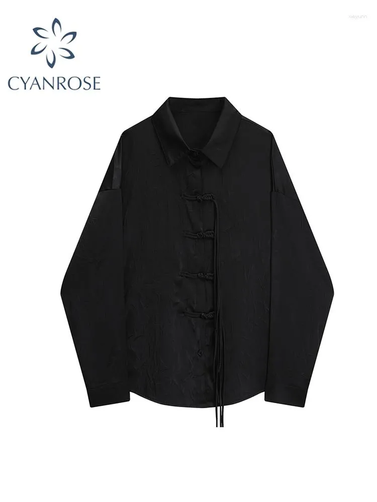 Blouses Femmes 2023 Femmes Chemises gothiques noires et Harajuku Y2K 2000s Style chinois Vintage Élégant Chemise à manches longues Top Vêtements Automne