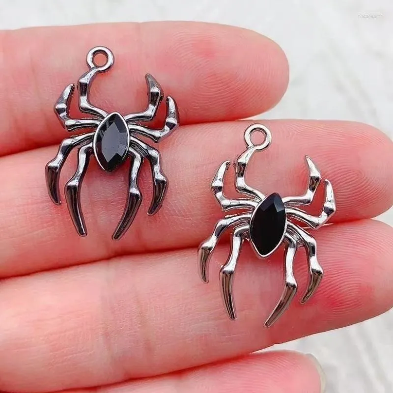 Charms 10st Gothic Halloween Crystal Spider Animal Pendant Craft Supplies Hängen för DIY Making Accessorie
