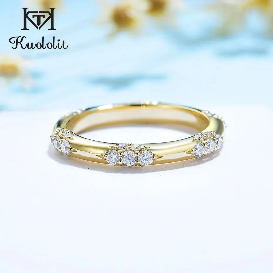 Solitaire Ring Kuololit Knife Edge 18K 14K 10K Yellow Gold for Women Bubble Matching Band Engagement Promise Fine 231007