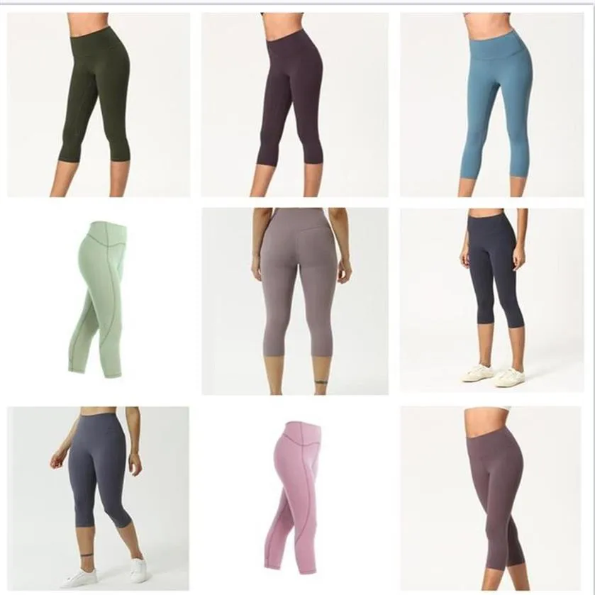 Lu Seamless Leggings de yoga para mujer Traje Pantalones capri Cintura alta Alinear Deportes roscados Media pantorrilla Levantamiento de caderas Gimnasio Desgaste Elástico Fitness 205I