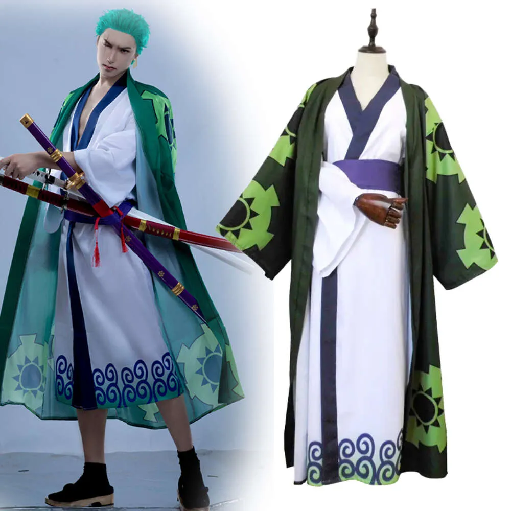 Anime Roronoa Zoro Cosplay Costumes Roronoa Zoro Kimono Robe Cloak Belt ...