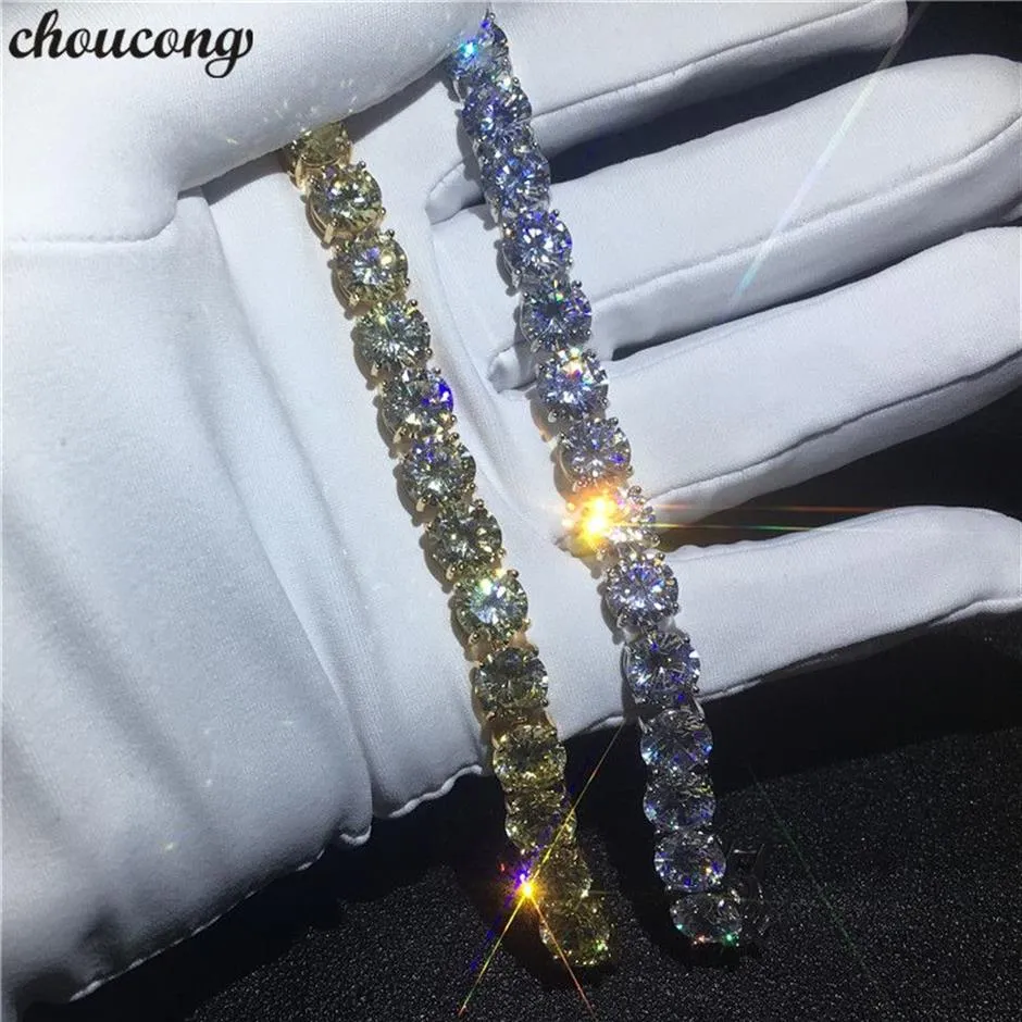 Vecalon Handmade Tennis bracelet White Yellow Gold Filled 8mm 5A Zircon cz Wedding bracelets for women Fashion Jewerly275f