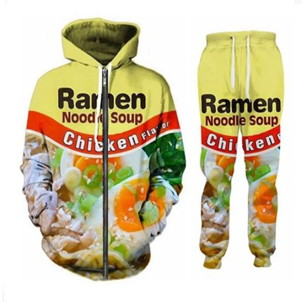 Släpp nya män Womens Ramen Noodle Soup Chicken Flavor Funny 3D Print Fashion Tracksuits Pants Pants Zipper Hoodie Casual Sportswear 290Q